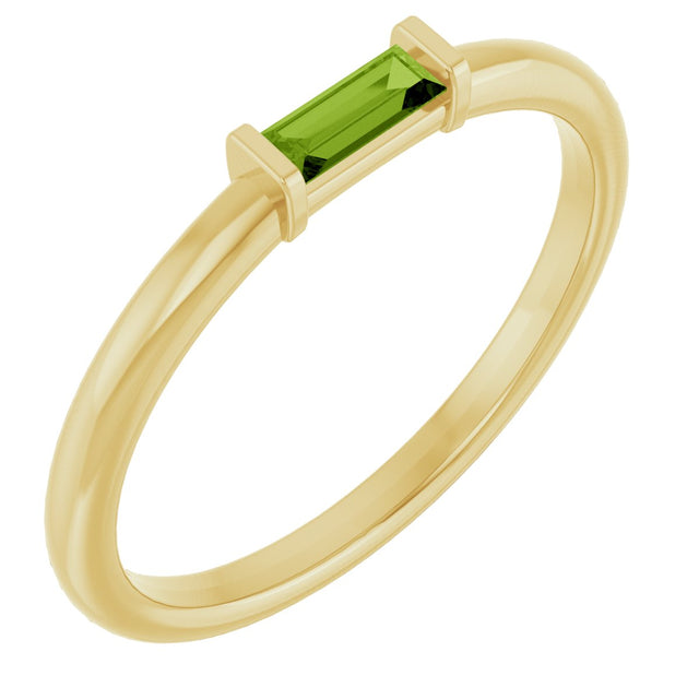 14K Gold Natural Peridot Birthstone Stackable Ring – 4x2 mm Straight Baguette - Yellow Gold