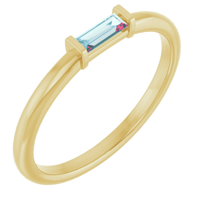 14K Gold Natural Sky Blue Topaz Birthstone Stackable Ring – 4x2 mm Straight Baguette - Yellow Gold