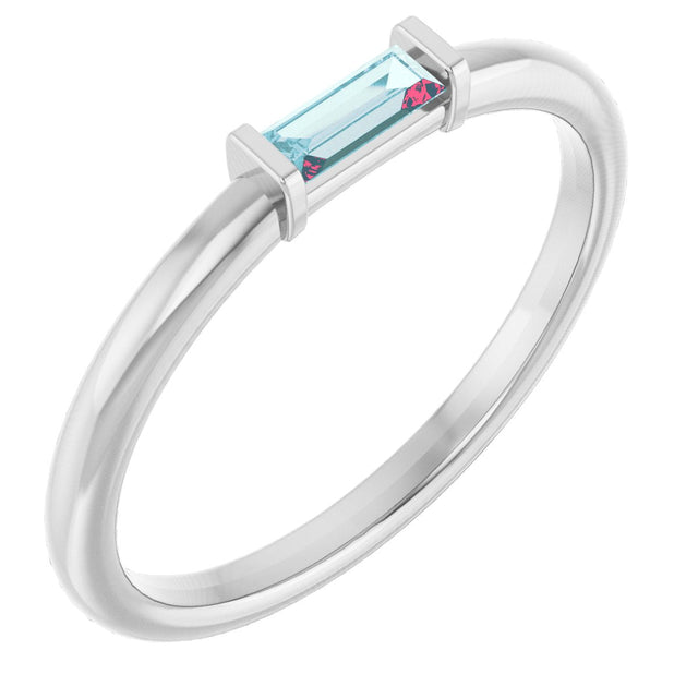 Platinum Natural Sky Blue Topaz Birthstone Stackable Ring – 4x2 mm Straight Baguette