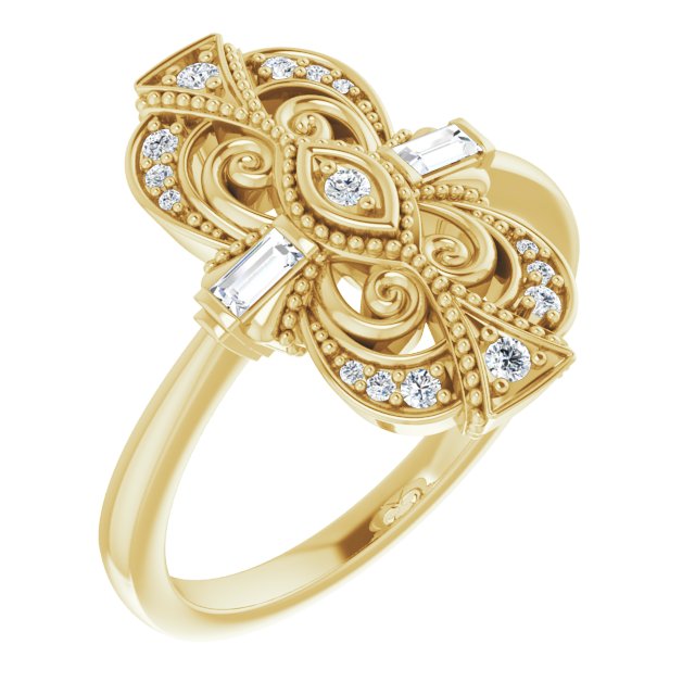 14K Gold Natural Diamond Vintage-Inspired Ring – 1/5 CTW - Yellow Gold