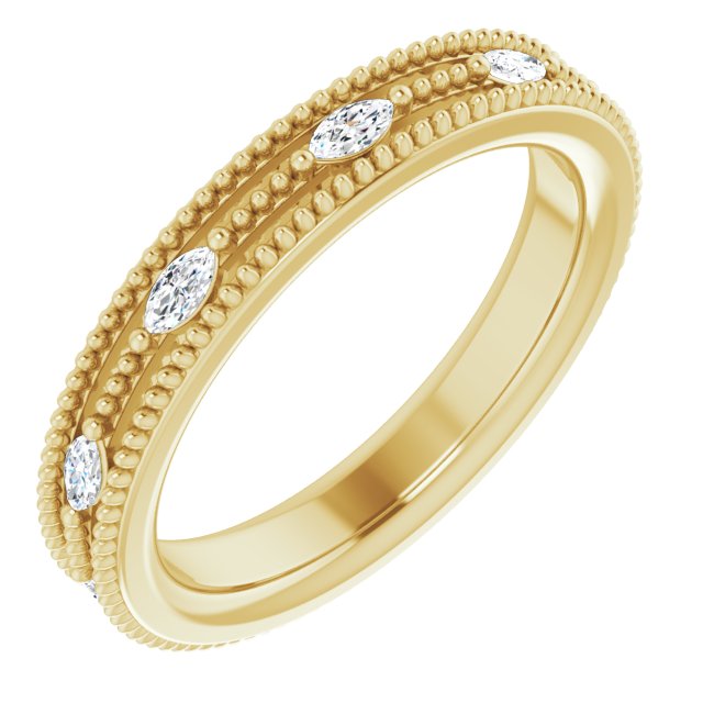 14K Gold Natural Diamond Beaded Band – 1/3 CTW - Yellow Gold