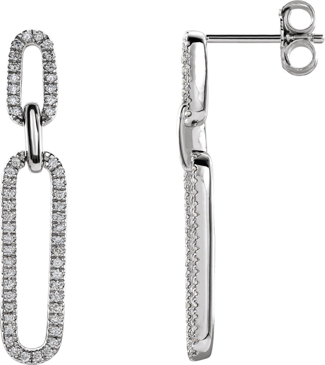 14K Gold Round Natural Diamond Link Accented Earrings - White Gold
