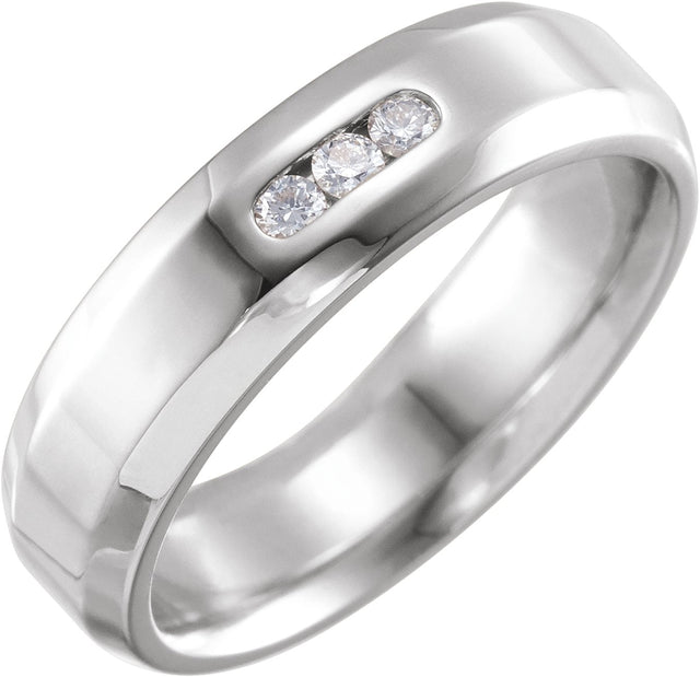 14K Gold Natural Diamond Three-Stone Beveled-Edge Band – 2.2 mm Round - White Gold