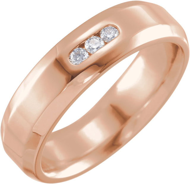 14K Gold Natural Diamond Three-Stone Beveled-Edge Band – 2.2 mm Round - Rose Gold