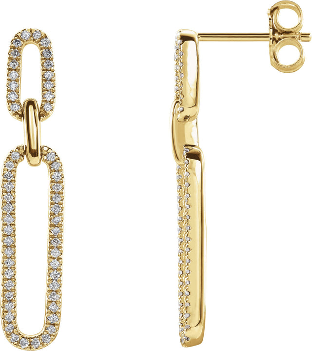 14K Gold Round Natural Diamond Link Accented Earrings - Yellow Gold