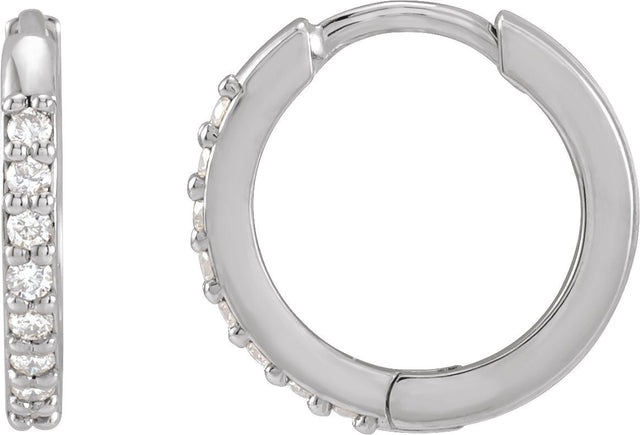 Platinum Round Natural Diamond Accented Huggie Earrings – 1.3-2mm Stones