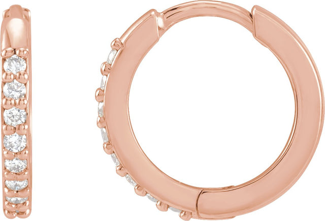 14K Gold Round Natural Diamond Accented Huggie Earrings – 1.3-2mm Stones - Rose Gold