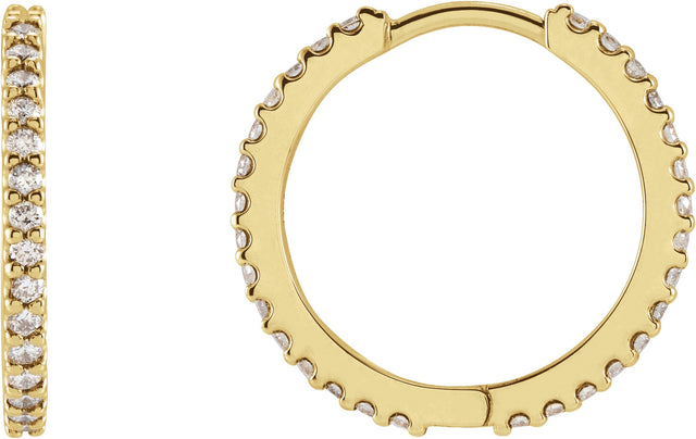 14K Gold Round Natural Diamond Accented Huggie Earrings II - Yellow Gold