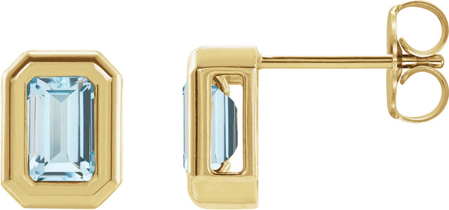 14K Gold Natural Sky Blue Topaz Emerald Solitaire Earrings - Yellow Gold