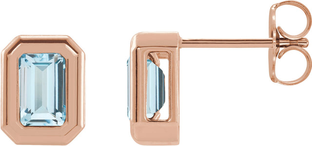 14K Gold Natural Sky Blue Topaz Emerald Solitaire Earrings - Rose Gold