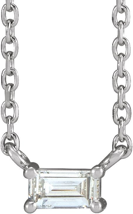 Platinum Straight Baguette Natural Diamond Solitaire Necklace