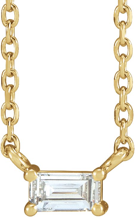 14K Gold Straight Baguette Natural Diamond Solitaire Necklace - Yellow Gold