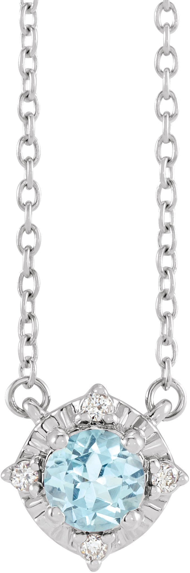 14K Gold Round Natural Sky Blue Topaz & Natural Diamond Birthstone Halo-Style Necklace - White Gold