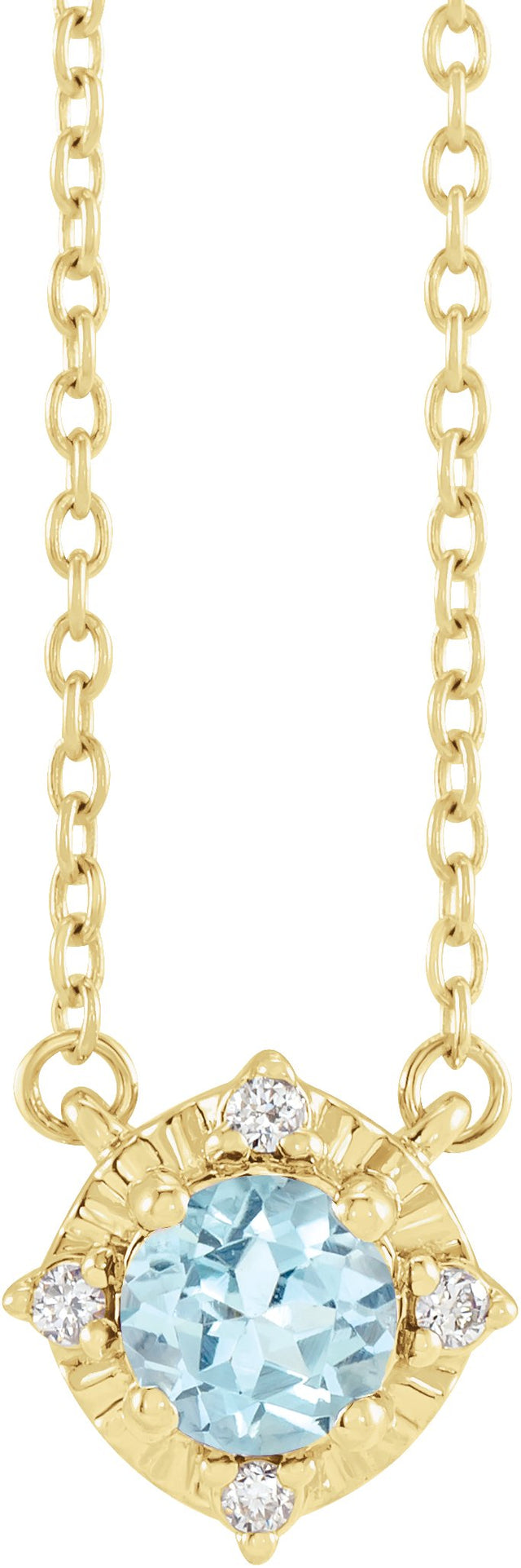 14K Gold Round Natural Sky Blue Topaz & Natural Diamond Birthstone Halo-Style Necklace - Yellow Gold