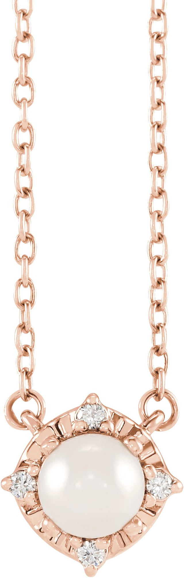 14K Gold Pearl Cultured White Freshwater Pearl & Natural Diamond Birthstone Halo-Style Necklace – 0.04 CTW - Rose Gold