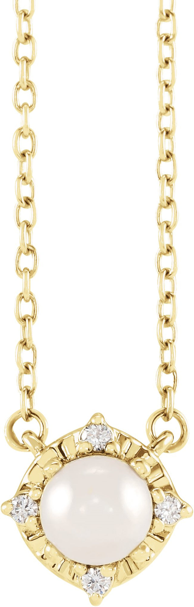 14K Gold Pearl Cultured White Freshwater Pearl & Natural Diamond Birthstone Halo-Style Necklace – 0.04 CTW - Yellow Gold