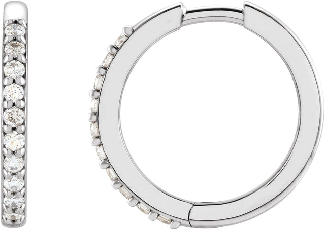Platinum Round Natural Diamond Accented Huggie Earrings – 1.3-2mm Stones
