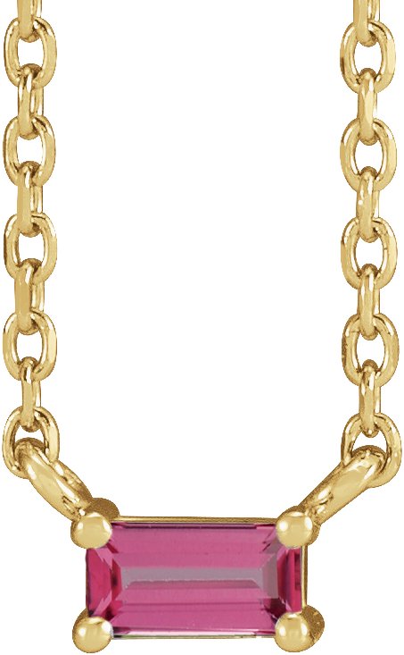 14K Gold Straight Baguette Natural Pink Tourmaline Solitaire Necklace - Yellow Gold