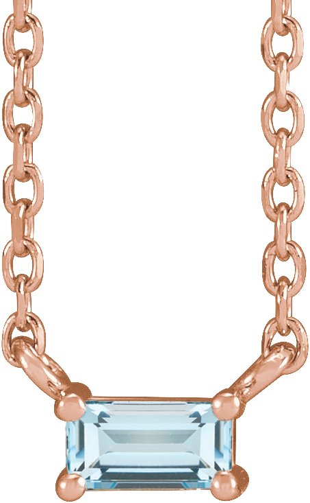 14K Gold Straight Baguette Natural Sky Blue Topaz Solitaire Necklace - Rose Gold