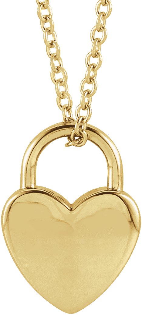 14K Gold Engravable Heart Lock Necklace or Pendant - Yellow Gold