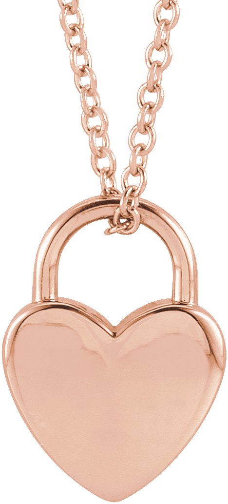 14K Gold Engravable Heart Lock Necklace or Pendant - Rose Gold