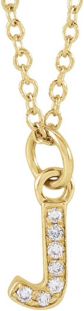 14K Gold Round Natural Diamond Petite Initial Necklace - Yellow Gold