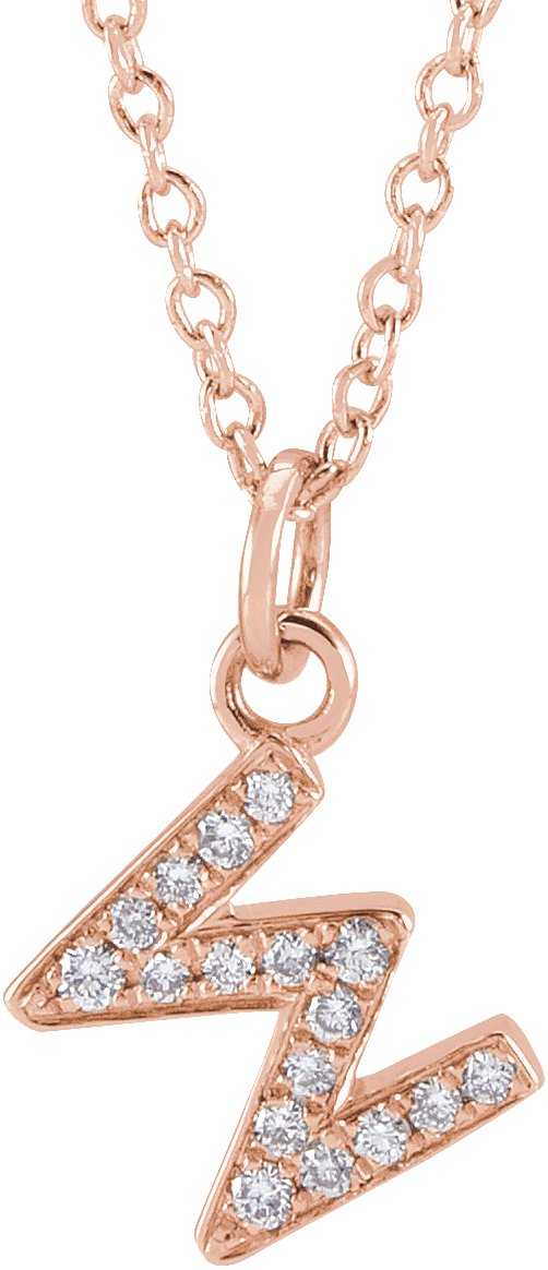 14K Gold Round Natural Diamond Petite Initial Necklace - Rose Gold