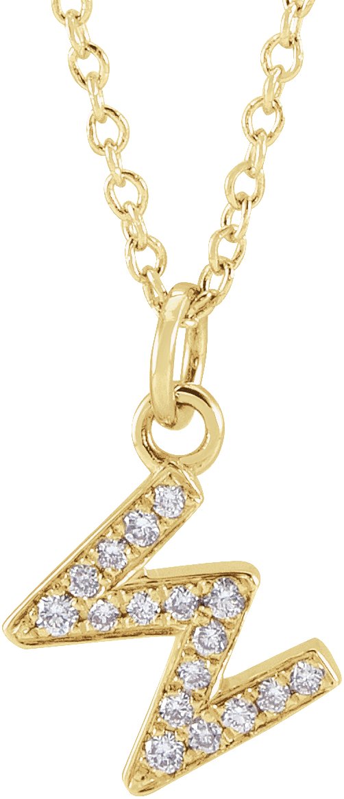 14K Gold Round Natural Diamond Petite Initial Necklace - Yellow Gold