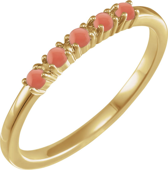 14K Gold Natural Pink Coral Cabochon Stackable Ring - Yellow Gold