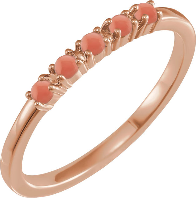 14K Gold Natural Pink Coral Cabochon Stackable Ring - Rose Gold