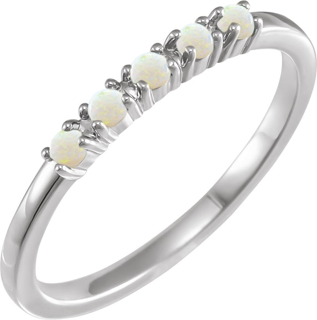 14K Gold Natural White Opal Cabochon Stackable Ring - White Gold