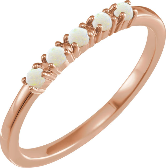 14K Gold Natural White Opal Cabochon Stackable Ring - Rose Gold