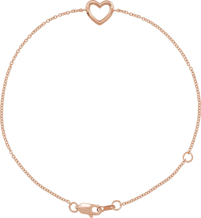 14K Gold Heart Bracelet – 12.1x8mm - Rose Gold