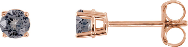 14K Gold Natural Gray Spinel Round 4-Prong Lightweight Stud Earrings - Rose Gold