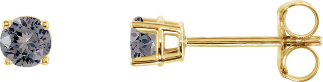 14K Gold Natural Gray Spinel Round 4-Prong Lightweight Stud Earrings - Yellow Gold