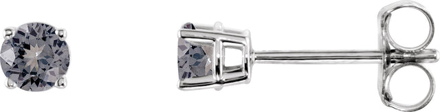 14K Gold Natural Gray Spinel Round 4-Prong Lightweight Stud Earrings - White Gold