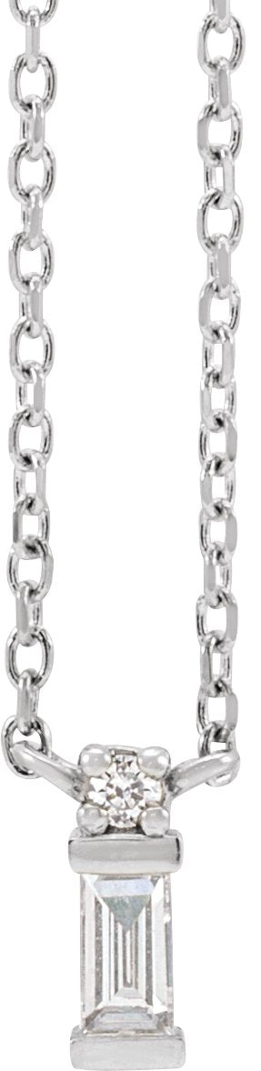 Platinum Straight Baguette Natural Diamond Baguette Bar Necklace – up to 0.05 CTW