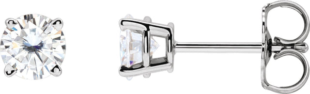 Platinum Lab-Grown Moissanite Round 4-Prong Lightweight Stud Earrings