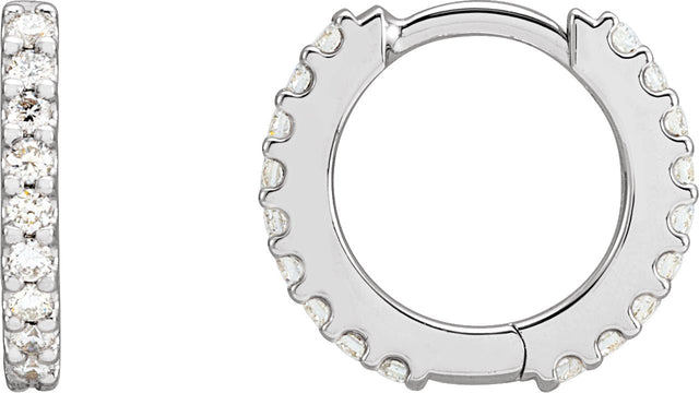Platinum Round Natural Diamond Accented Huggie Earrings