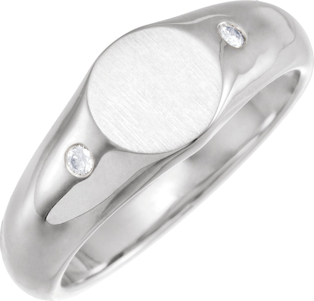 Men's 14K Gold Natural Diamond Round Signet Ring – 06 CTW - White Gold