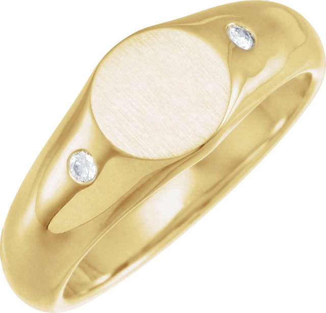 Men's 14K Gold Natural Diamond Round Signet Ring – 06 CTW - Yellow Gold