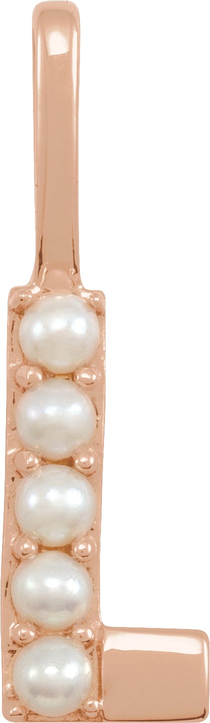 14K Gold Cultured White Freshwater Pearl Initial L Pearl Pendant - Rose Gold