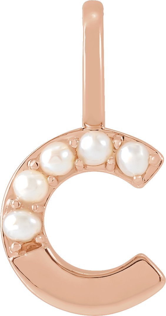 14K Gold Cultured White Freshwater Pearl Initial C Pearl Pendant