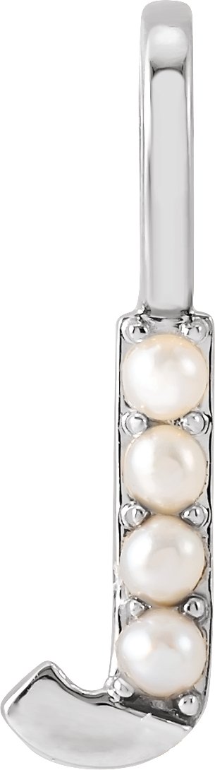 14K Gold Cultured White Freshwater Pearl Initial J Pearl Pendant