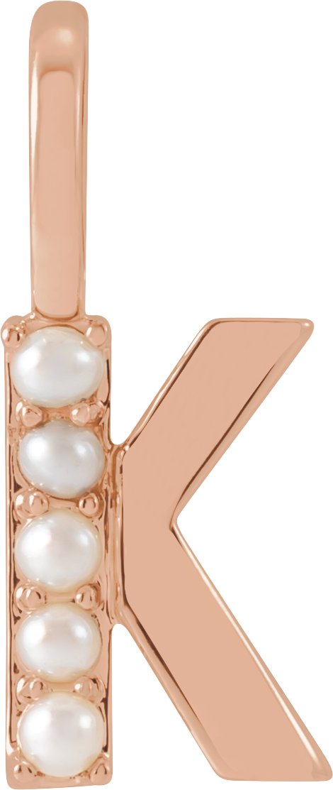14K Gold Cultured White Freshwater Pearl Initial K Pearl Pendant
