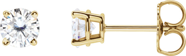 14K Gold Lab-Grown Moissanite Round 4-Prong Lightweight Stud Earrings - Yellow Gold