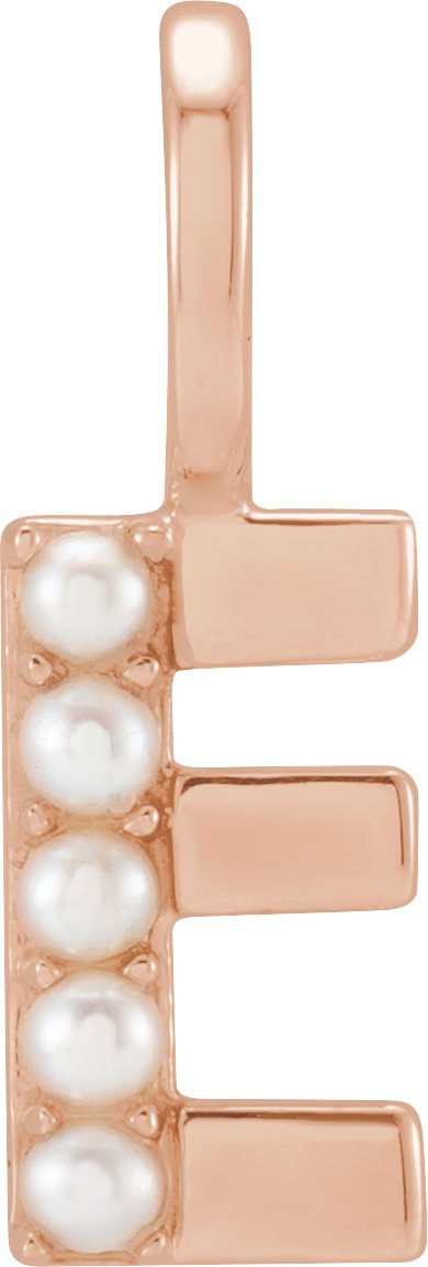14K Gold Cultured White Freshwater Pearl Initial E Pearl Pendant