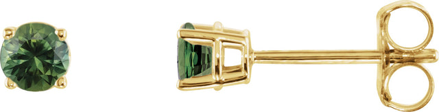 14K Gold Natural Green Sapphire Round 4-Prong Lightweight Stud Earrings - Yellow Gold