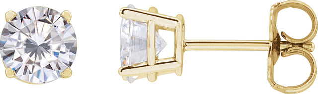14K Gold Lab-Grown Moissanite Round 4-Prong Lightweight Stud Earrings - Yellow Gold