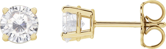 14K Gold Lab-Grown Moissanite Round 4-Prong Lightweight Stud Earrings - Yellow Gold